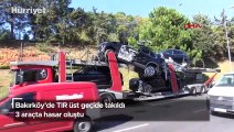 Bakırköy'de TIR üst geçide takıldı! 3 araçta hasar oluştu