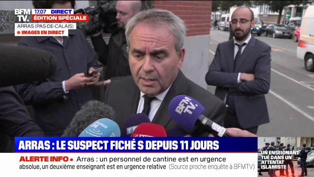 Attaque au couteau à Arras: Le collège et le lycée vont rouvrir demain affirme Xavier Bertrand, président LR du conseil régional des Hauts-de-France