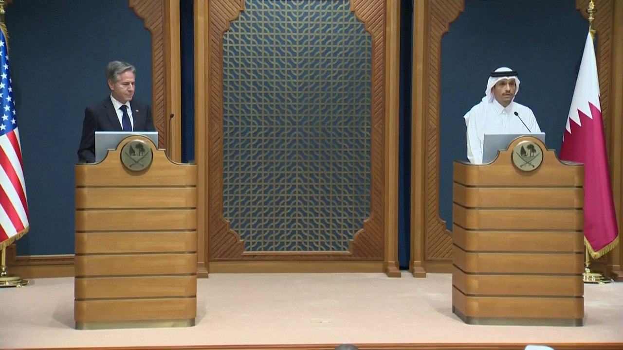 مؤتمر صحفي لرئيس وزراء قطر مع وزير الخارجية الأميركي