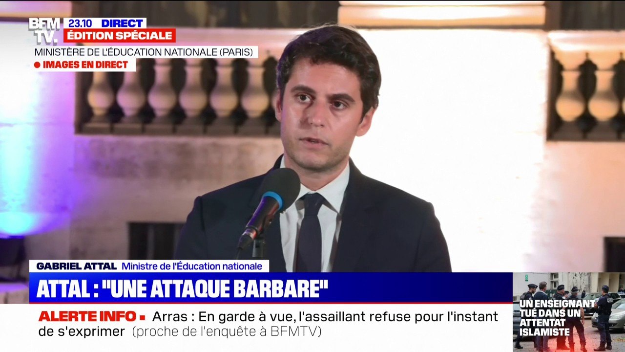 Attaque au couteau à Arras: "J'ai décidé de réactiver les dispositifs d'écoute pour les personnels de l'Éducation nationale qui avaient été mis en place après l'assassinat de Samuel Paty", indique Gabriel Attal