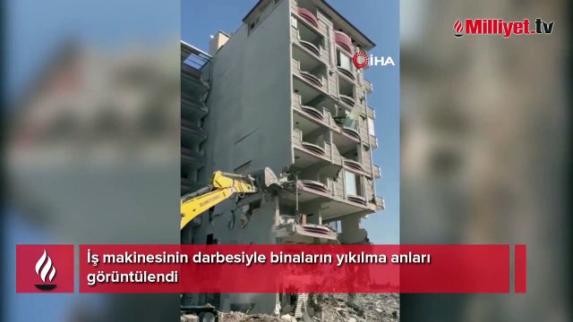 İş makinesinin darbesiyle yerle bir oldular! Ağır hasarlı binalar...