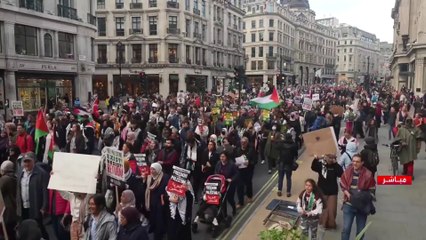 صور مباشرة لمظاهرة ضد ما يجري في غزة بلندن.. والشرطة البريطانية تمنع رفع أعلام حماس