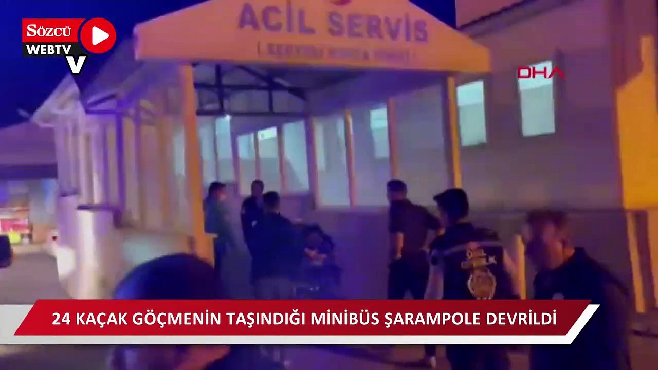 24 kaçak göçmenin taşındığı minibüs şarampole devrildi; sürücü ve 4'ü kaçtı, 20 yaralı