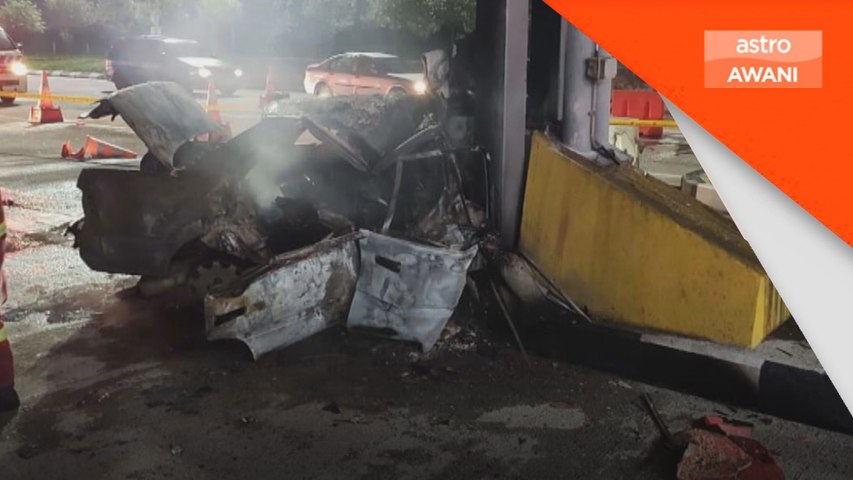 Pemandu kereta rentung selepas rempuh pembahagi jalan | Astro Awani
