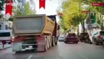 Trafik kurallarını ihlal eden hafriyat kamyonu şoförüne ceza