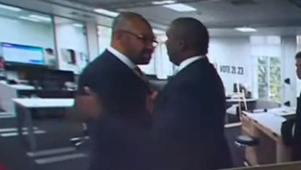 James Cleverley and David Lammy hug each other after discussing Israel-Palestine