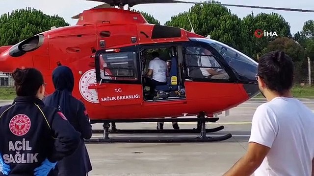 Kalp krizi geçiren yaşlı adamın yardımına ambulans helikopter yetişti