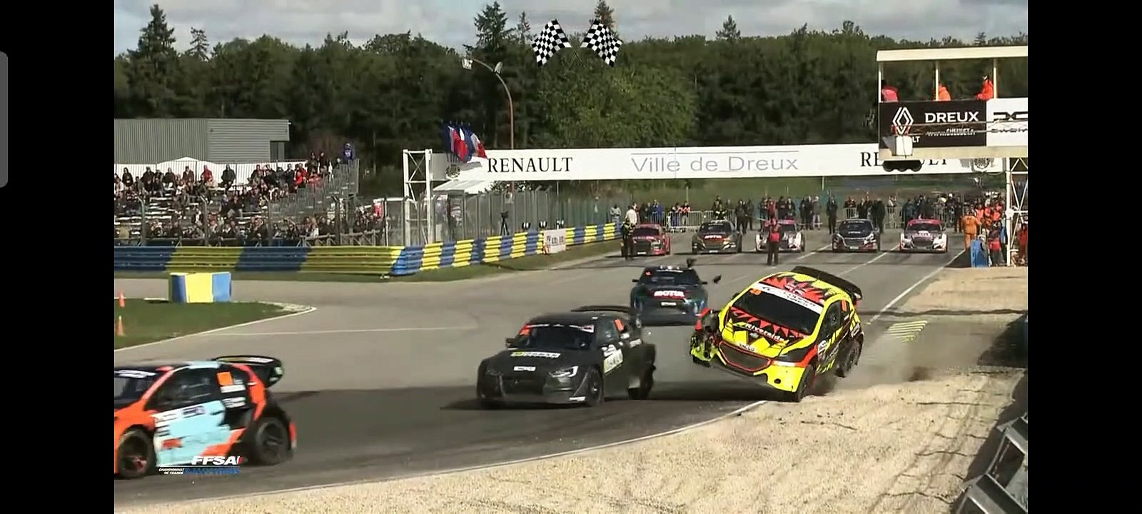 Rallycross France 2023 Dreux Supercar Q4 Race 5 Thorne Ohman Big Crash Airborne Finish Jeanney Champion