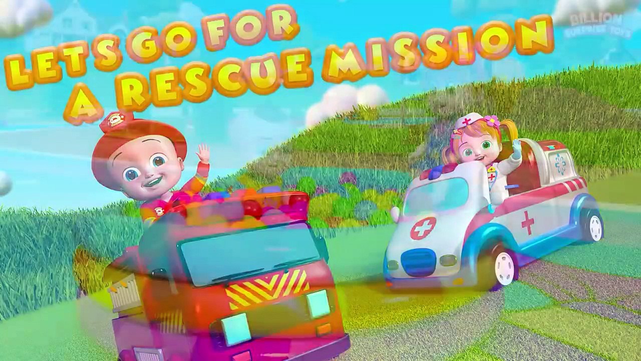 The superheroes Johnny and Dolly are on the go with safety vehicles.