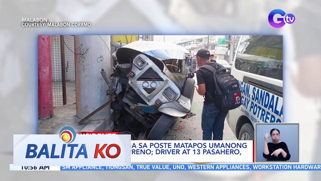Jeep, bumangga sa poste matapos umanong mawalan ng preno; driver at 13 pasahero, sugatan | BK