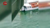 Haliç’te korku dolu anlar kamerada: Kadın köprüden denize düştü
