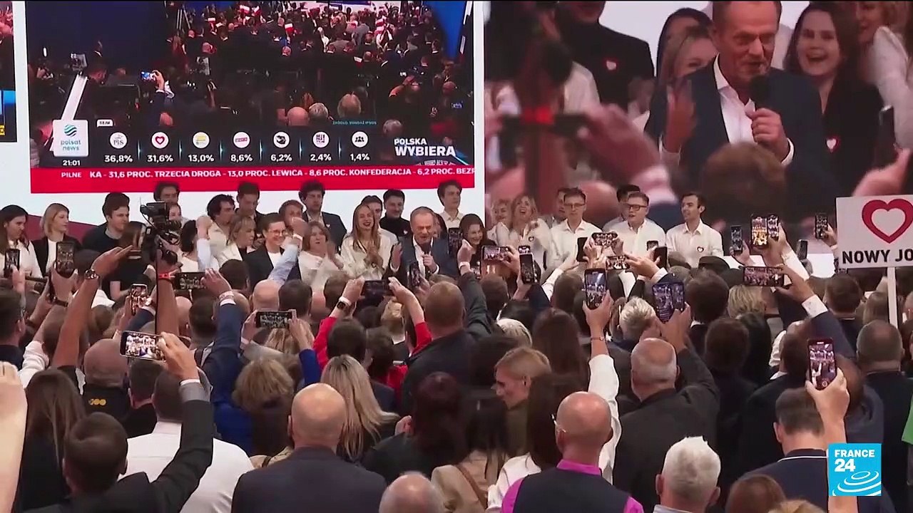 Poland's opposition leader Tusk declares win as exit polls show conservatives losing majority