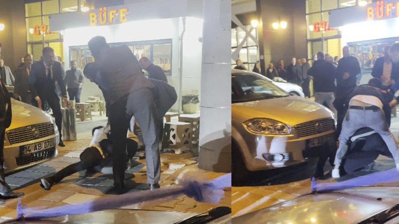 Düğün salonu önünde tekme-tokat kavga kamerada