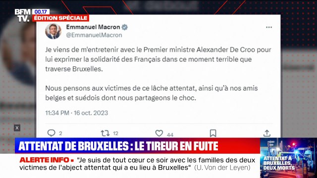Attentat à Bruxelles: Emmanuel Macron dénonce un lâche attentat et exprime sa solidarité à nos amis belges et suédois