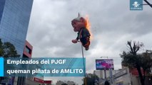 Piñata de AMLO es quemada en protesta por desaparición de fideicomisos del Poder Judicial