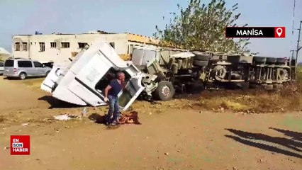 Manisa'da tır fabrika bahçesine düştü