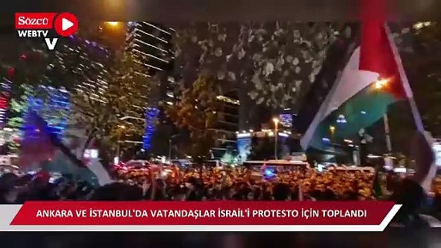 Saldırıya tepki gösteren vatandaşlar İsrail Konsolosluğu ve Büyükelçiliği önünde toplanıyor