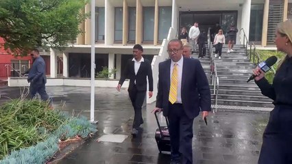 Junior and Talatau Amone's lawyer Elias Tabchouri speaking outside Wollongong courthouse on October 18 after they were found guilty.