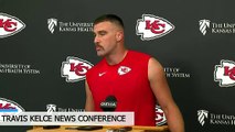Travis Kelce of the Kansas City Chiefs addresses media