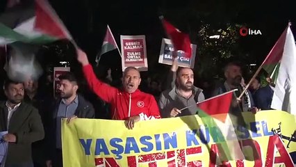 İsrail'in saldırısı Ankara Büyükelçiliği önünde protesto edildi