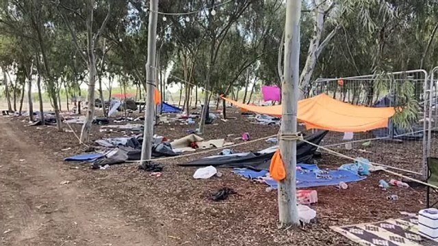 Les lieux de la rave party où au moins 260 jeunes ont été tués par le Hamas.