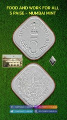 5 Paise Food and Work For All 1976 Mumbai Mint coin #real #shorts #oldcoins #indiancoins