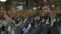 İstanbul, İsrail'in korkunç katliamına sessiz kalmadı! İsrail'in İstanbul Başkonsolosluğu önünde toplanan vatandaşlar...
