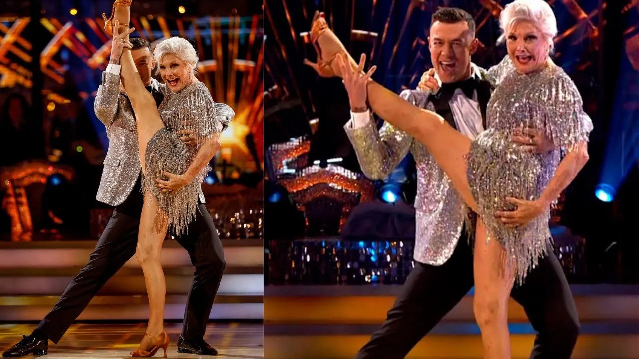 Angela Rippon flaunts her incredible flexibility dancing the Cha Cha ...