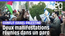 New York : Manifestants pro-israéliens et pro-palestiniens se font face dans un parc