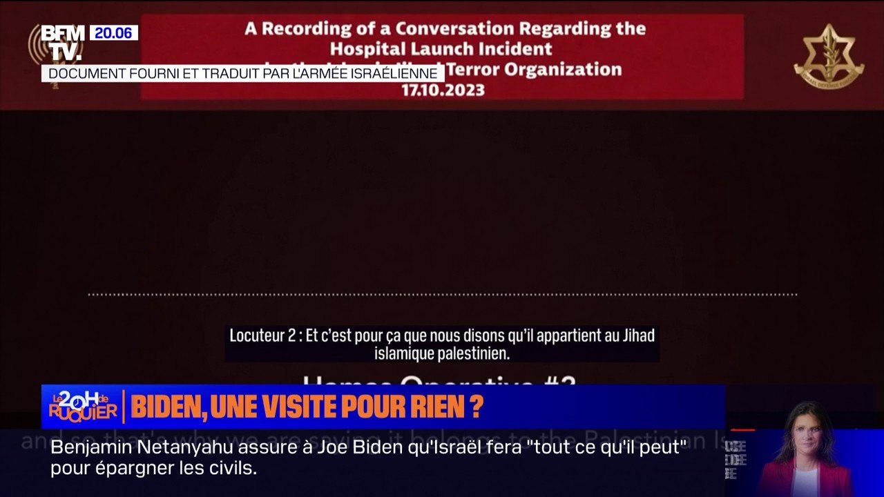 "Ils disent que les éclats d'obus sont ceux de nos missiles": La conversation entre deux membres du Hamas, fournie par l'armée israélienne, qui pointerait la responsabilité du Jihad islamique dans la frappe qui a touché un hôpital à Gaza