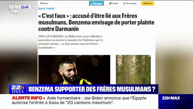Karim Benzema envisage de porter plainte contre Gérald Darmanin, après que le ministre de l'Intérieur l'ait présenté comme en lien notoire avec les Frères musulmans