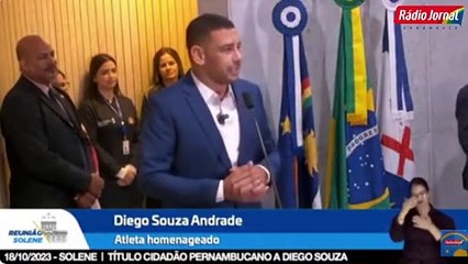 DIEGO SOUZA é oficialmente CIDADÃO PERNAMBUCANO; veja o discurso