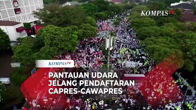 Pantauan Udara Massa Pendukung Anies-Muhaimin dan Ganjar-Mahfud Padati KPU