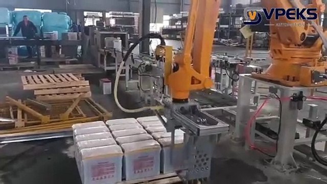VPEKS auto palletizing system with special gripper for Lead-acid batteries