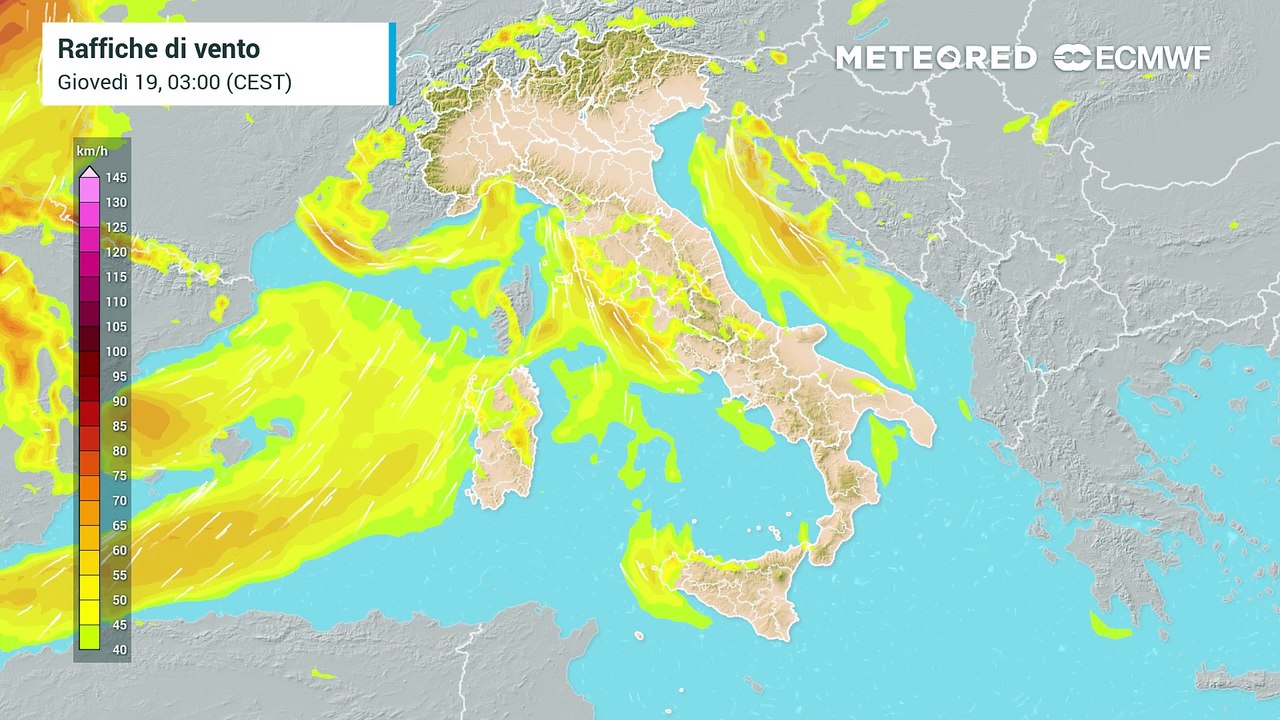Forti venti meridionali sull'Italia