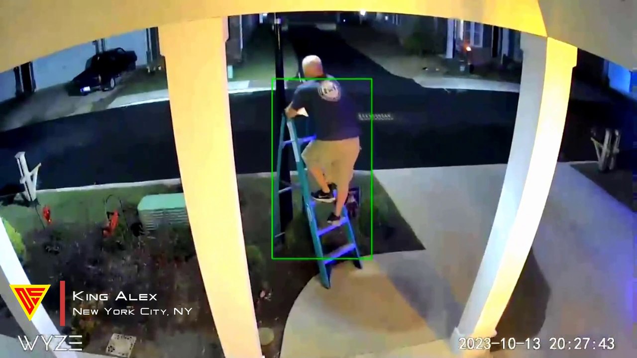 Guy Falls Off Ladder Caught on Wyze Cam Pan | Doorbell Camera Video