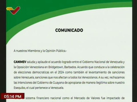 CANIMEV ratifica apoyo a los acuerdos logrados entre el Gobierno Nacional y Sectores de la Oposición