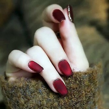 Crystal cat eye gel polish nail art design with red jelly gel polish