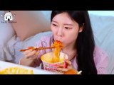 ASMR MUKBANG| Fire spicy rosé noodles, Square Takoyaki, Pizza bread, Rolled Omelettes, Sausage.