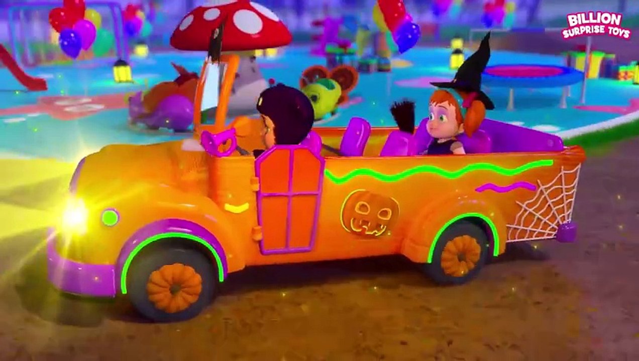 The pumpkin bus and the kids are ready for the Halloween party! BillionSurpriseToys Cartoon