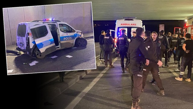 Hafriyat kamyonu polis aracına çarpıp kaçtı