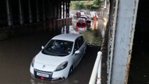 Cars stuck in flood water on Upwell Street in Sheffield as Storm Babet hits the city