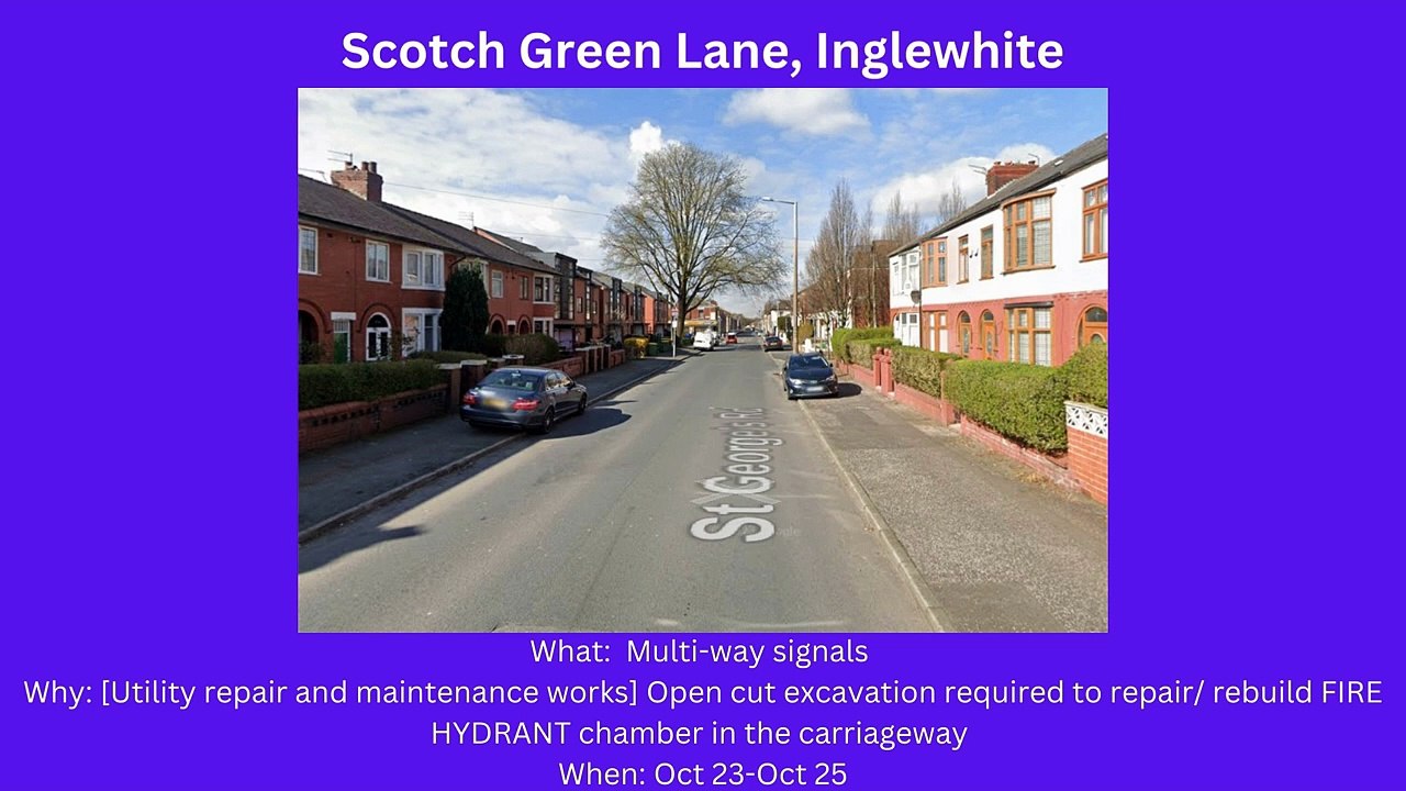 Preston roadworks starting Oct 23- Oct 29