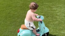 Toddler who can barely walk learns to ride his toy Vespa *Toddler Antics*