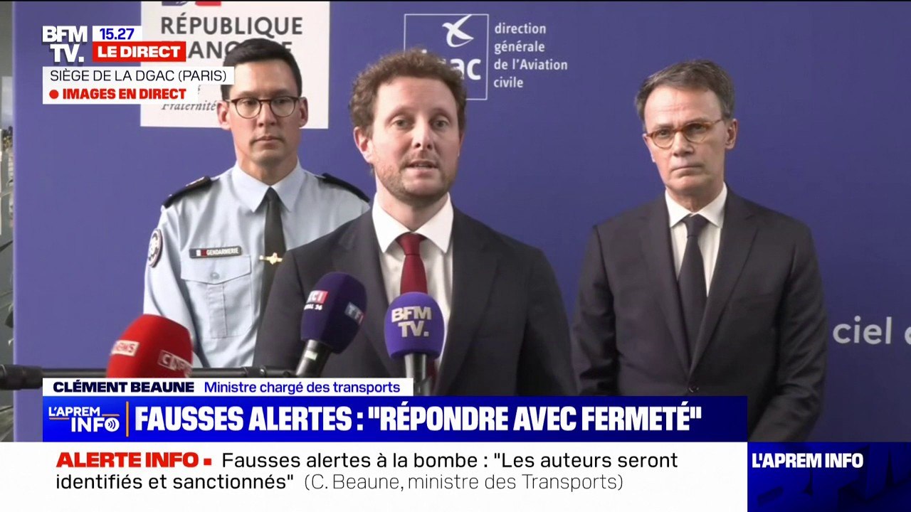 18 aéroports ont été visés par de fausses alertes à la bombe et dix ont été évacués ce vendredi, annonce Clément Beaune lors d'un point presse