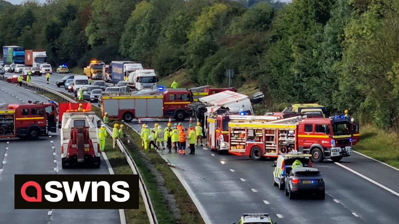 Video shows aftermath of severe incident on M4 leaving lorry overturned