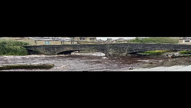 High water levels in Hebden Bridge during Storm Babet