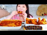 ASMR MUKBANG| Tteokbokki with Ramen, HONEY COMBO Chciken, SHINJEON Cheese Kimbap