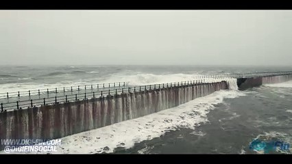 Incredible drone footage Storm Babet crashing against North East coast