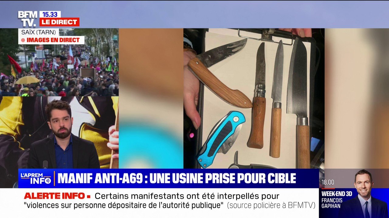 Manifestation contre l'A69: des armes saisies sur des manifestants radicaux en marge du cortège